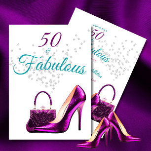Invitación 50 Fabuloso Elegante Purpurina Shoe Cumpleaños