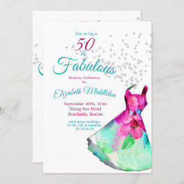 Invitación 50 Fabuloso Elegante Purpurina Vestido Floral Cump