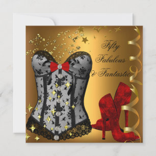 Invitación 50 & Fabuloso Fantástico Cumpleaños Rojo Negro Oro