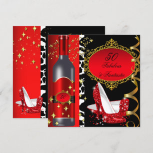 Invitación 50 & Fabuloso Fantástico Cumpleaños Rojo Negro Oro