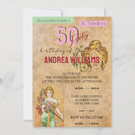 Invitación 50 Fabuloso, fiesta de cumpleaños, arte, diosa de