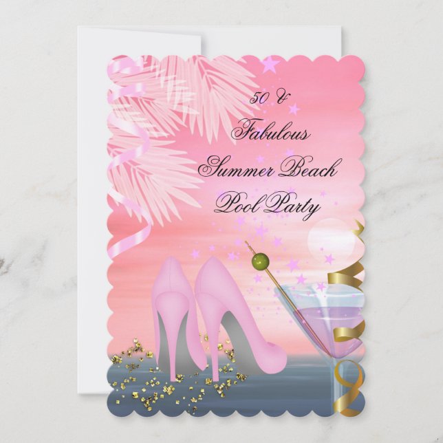 Invitación 50 Fabuloso Fiesta de los talones de cóctel rosado (Anverso)