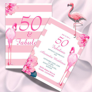 Invitación 50 Fabuloso Flamingo Moda Floral Rosa Cumpleaños