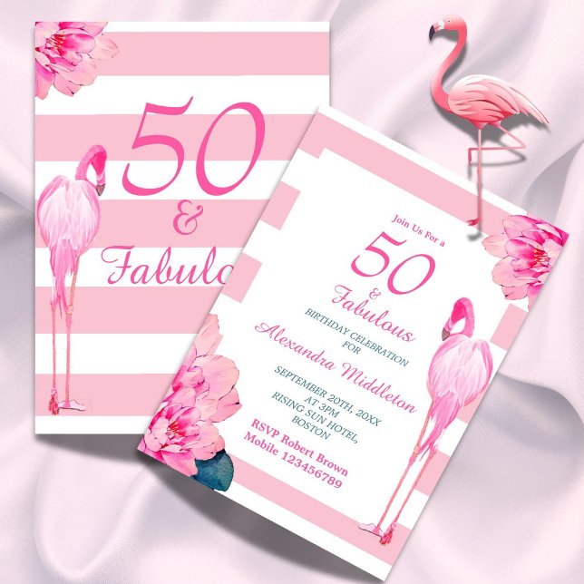 Invitación 50 Fabuloso Flamingo Moda Floral Rosa Cumpleaños (Subido por el creador)