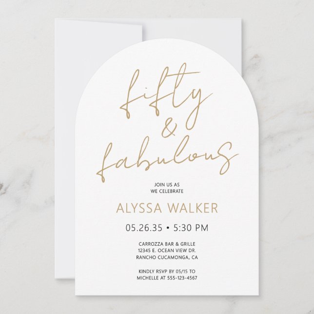 Invitación 50 & Fabuloso Gold Moderno Script Cumpleaños 50 (Anverso)