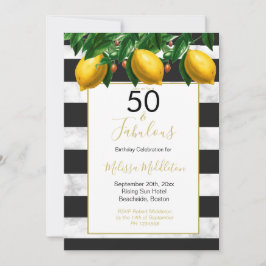 Invitación 50 Fabuloso Lemon Black Stripe Marble