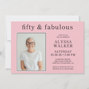 Invitación 50 Fabuloso Minimal Rosa Sonrojado Foto Cumpleaños