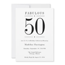 50 & Fabuloso Moderno Cumpleaños de Negro y Blanco