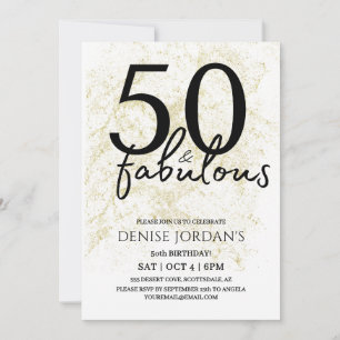Invitación 50 & Fabuloso Moderno Cumpleaños de Oro y Negro