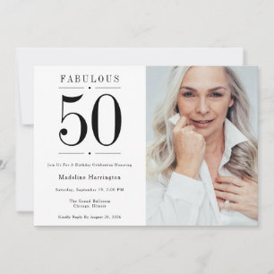 Invitación 50 & Fabuloso Moderno Cumpleaños Foto en Blanco y
