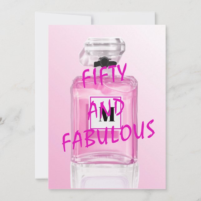 Invitación 50 Fabuloso Monograma de Perfume Rosa de Moda Fran (Reverso)