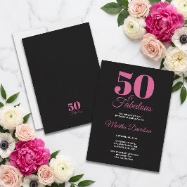Invitación 50 & Fabuloso Negro Rosa Glam Celebración