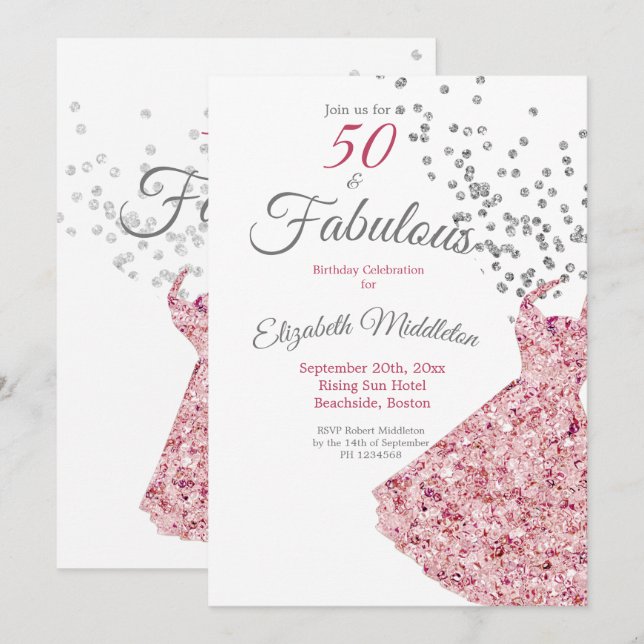 Invitación 50 Fabuloso Purpurina Elegante Fiesta de cócteles (Anverso / Reverso)
