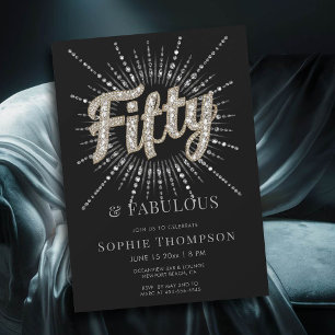 Invitación 50 Fabuloso Purpurina Glam Burst Black 50 cumpleañ