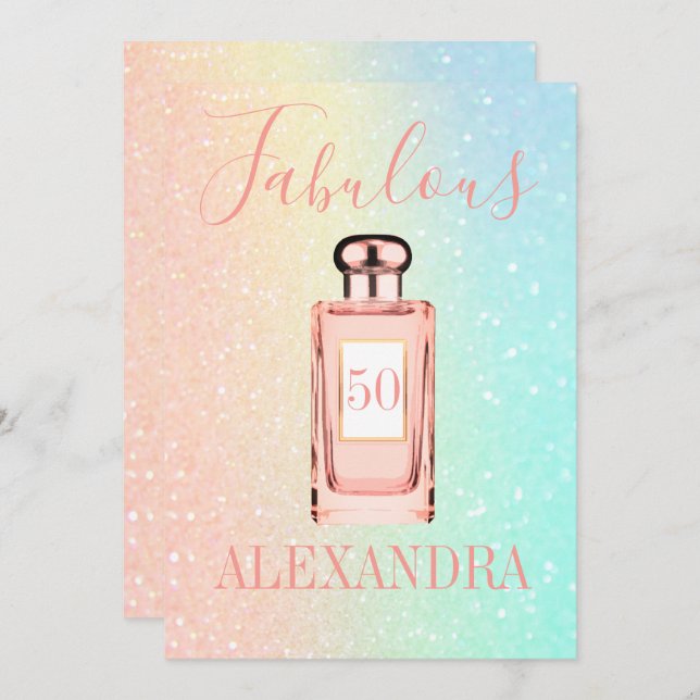 Invitación 50 Fabuloso Purpurina Moda francesa Perfume Monogr (Anverso / Reverso)