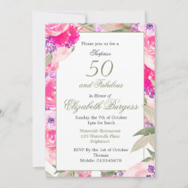 Invitación 50 Fabuloso Rosa Floral Rosa Moda Cumpleaños