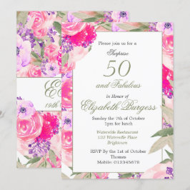 Invitación 50 Fabuloso Rosa Floral Rosa Moda Cumpleaños