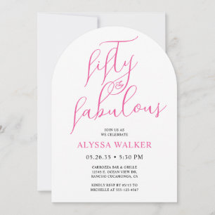 Invitación 50 & Fabuloso Rosa Moderno Script Cumpleaños 50