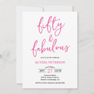 Invitación 50 & Fabuloso Rosa Moderno Script Cumpleaños 50