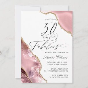 Invitación 50 Fabuloso Rosa Purpurina de oro Agate Fiesta de