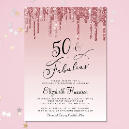 Invitación 50 Fabuloso Rosa Purpurina Fiesta de Cumpleaños Ro