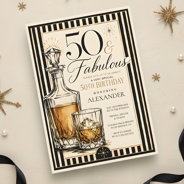 Invitación 50 & Fabuloso Tema Whisky 50 Cumpleaños (Subido por el creador)
