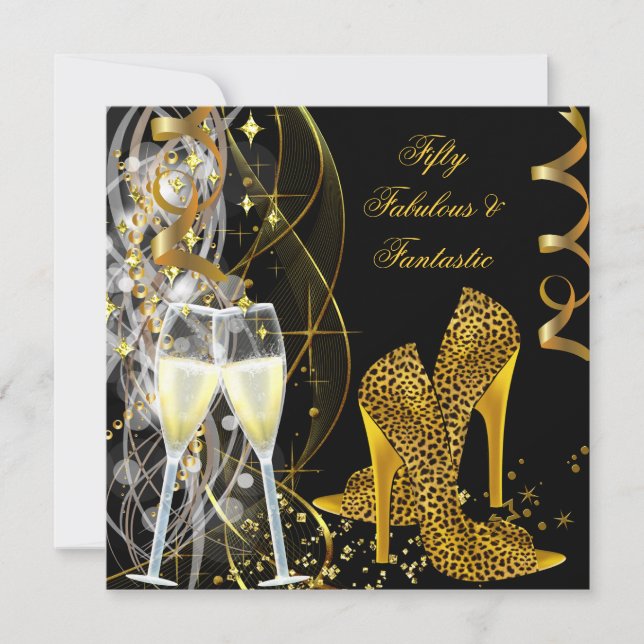 Invitación 50 Fabuloso y fantástico leopardo Fiesta de champá (Anverso)