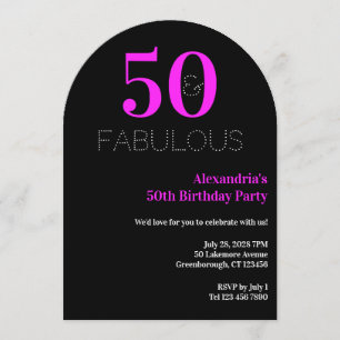 Invitación 50 fabulosos Cumpleaños 50 Neon Rosa Negro
