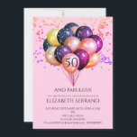 Invitación 50 Fabulosos globos metálicos de cumpleaños rosa<br><div class="desc">Vibrantes globos de colores metálicos y confetti en rosa,  50 y fabulosa fiesta de cumpleaños. Personalizar de cualquier edad.</div>