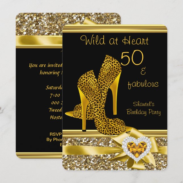 Invitación 50 & fabulosos Leopard Wild at Heart Tacones altos (Anverso / Reverso)