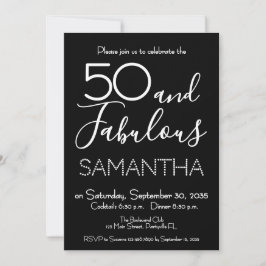 Invitación 50 & Fabulous 50th Birthday Party Black Elegant