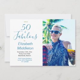 Invitación 50 Fabulous Beach Blue Modern Photo Typography
