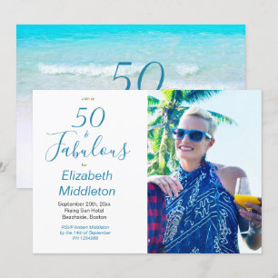 Invitación 50 Fabulous Beach Blue Modern Photo Typography