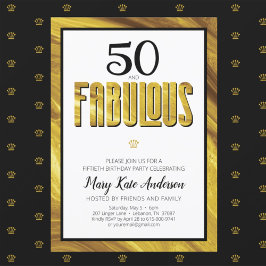 Invitación 50 Fabulous Gold Black Metallic Modern Birthday