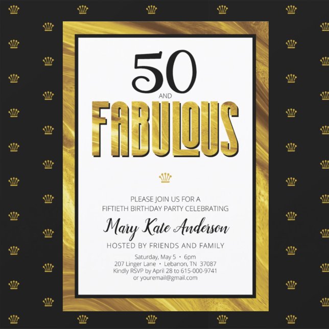 Invitación 50 Fabulous Gold Black Metallic Modern Birthday (Subido por el creador)