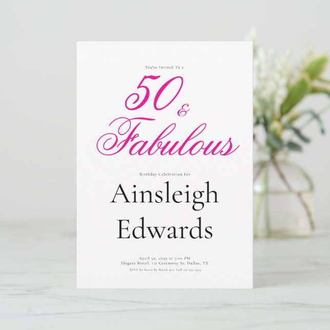 Invitación 50 & Fabulous Pink Fiftieth Birthday Party (Anverso de pie)