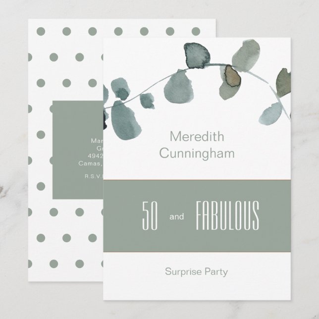 Invitación 50 & Fabulous Sage Cumpleaños Simple  (Anverso / Reverso)