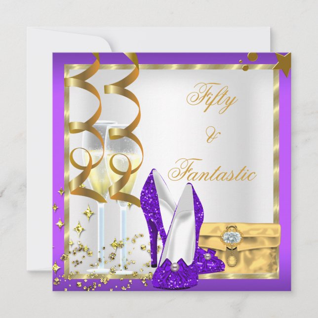 Invitación 50 & Fantástico Cumpleaños de Oro y Blanco Fiesta (Anverso)