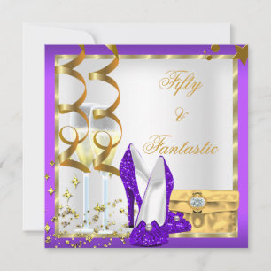 Invitación 50 & Fantástico Cumpleaños de Oro y Blanco Fiesta