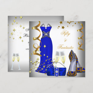 Invitación 50 & Fantástico vestido blanco lentejuelas azules 