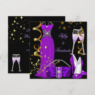 Invitación 50 Fantástico vestido morado negro cumpleaños dor