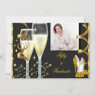 Invitación 50 & Fantástico Zapatos de Champán Elegantes Dorad