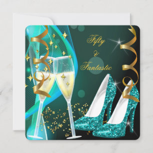 Invitación 50 & Fantásticos Fabulosos Tacones Altos Dorados V