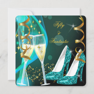 Invitación 50 & Fantásticos Fabulosos Tacones Altos Dorados V