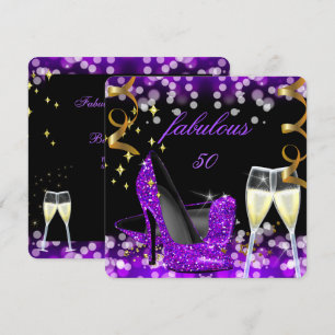 Invitación 50 Fantásticos Tacones Altos Purpura con Brillo Cu