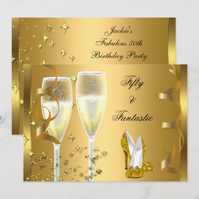 Invitación 50 & Fantásticos Tacones de Champagne Elegantes Do (Anverso / Reverso)