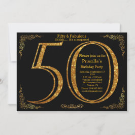 Invitación 50, fiesta de cumpleaños, cincuenta, Gatsby, negro