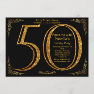 Invitación 50, fiesta de cumpleaños, cincuenta, Gatsby, negro