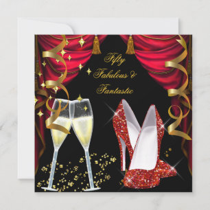 Invitación 50 Fiestas Fabulosas y Fantásticas con Champán Roj