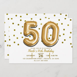Invitación 50 Globos de Oro y Confetti 50 cumpleaños